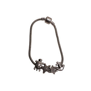 Women's Silver Tone Nautical Themed Barrel Clasp Charm Bracelet - 6 1/2 Inches